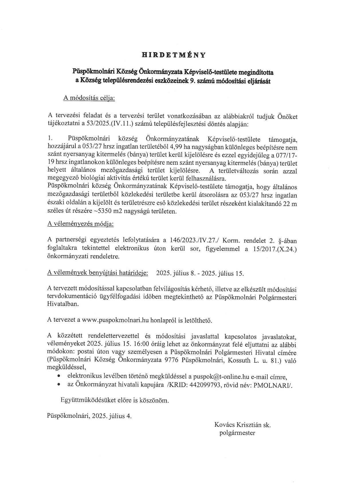 HIrdetmeny rendezesi terv elektronikus partnersegi Puspokmolnari 1